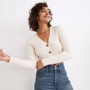 MADEWELL Brenville Crop Cardigan Sweater Antique Cream Ivory XS NC687